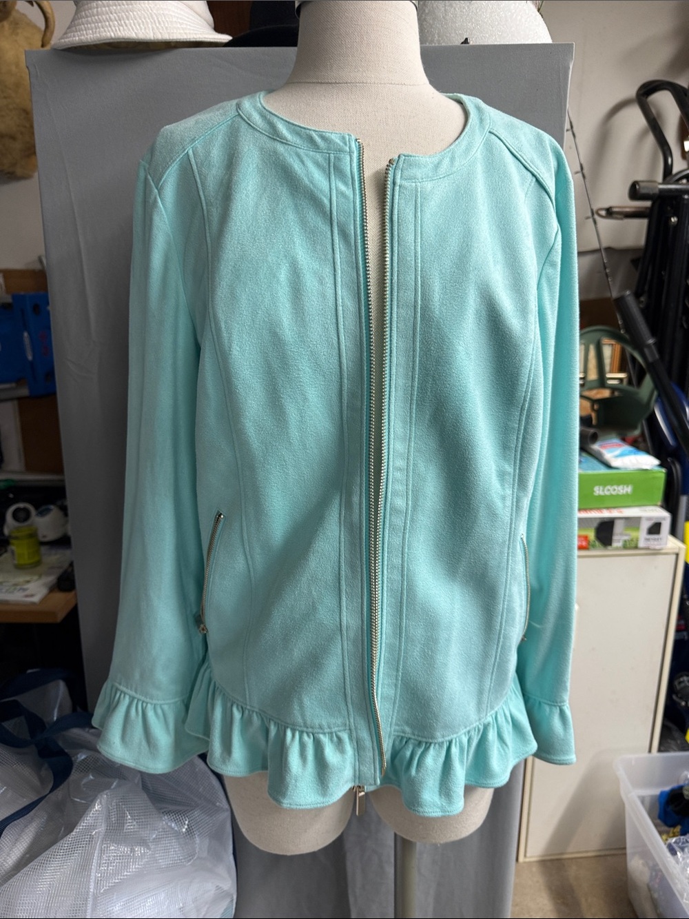 The Limited Mint Ruffle-Hem Zip Front Jacket